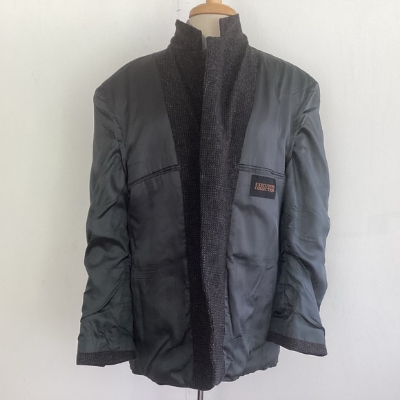 VTG Executive Collection Brown Gray Tweed Leather Button Suede Elbow Patch Coat - Picture 9 of 16